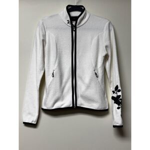 KJUS Embroidered White/Black Fleece Full Zip High Neck Ski Outdoor Jacket, Sz S